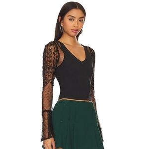 For Love And Lemons Black Lace Sleeve Blouse